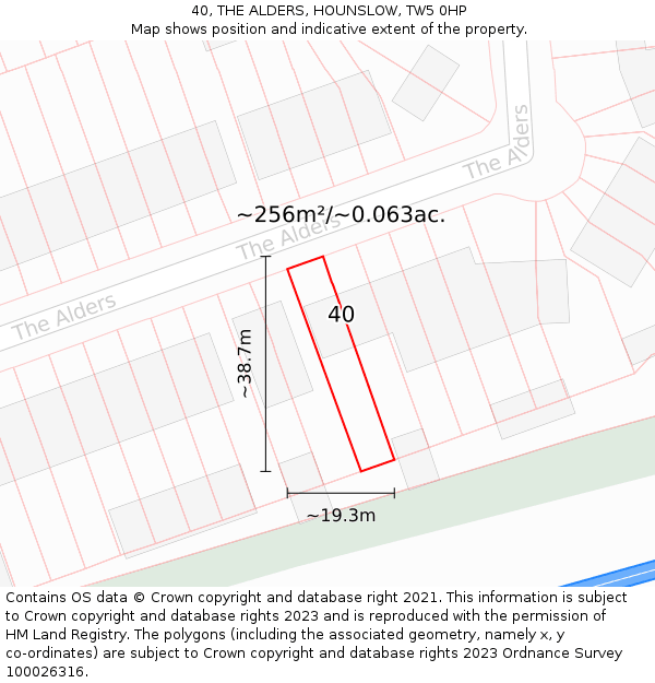 40, THE ALDERS, HOUNSLOW, TW5 0HP: Plot and title map