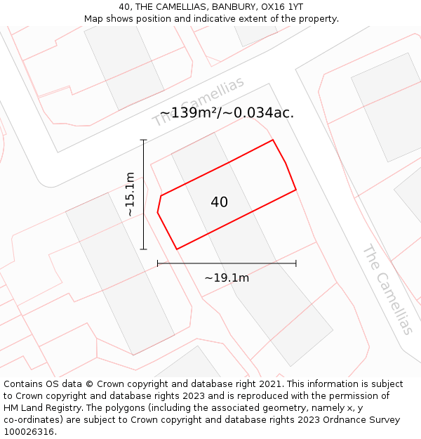40, THE CAMELLIAS, BANBURY, OX16 1YT: Plot and title map