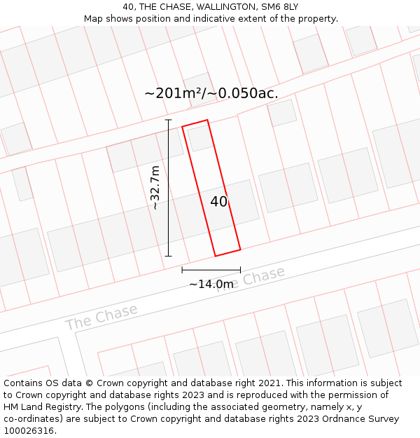40, THE CHASE, WALLINGTON, SM6 8LY: Plot and title map