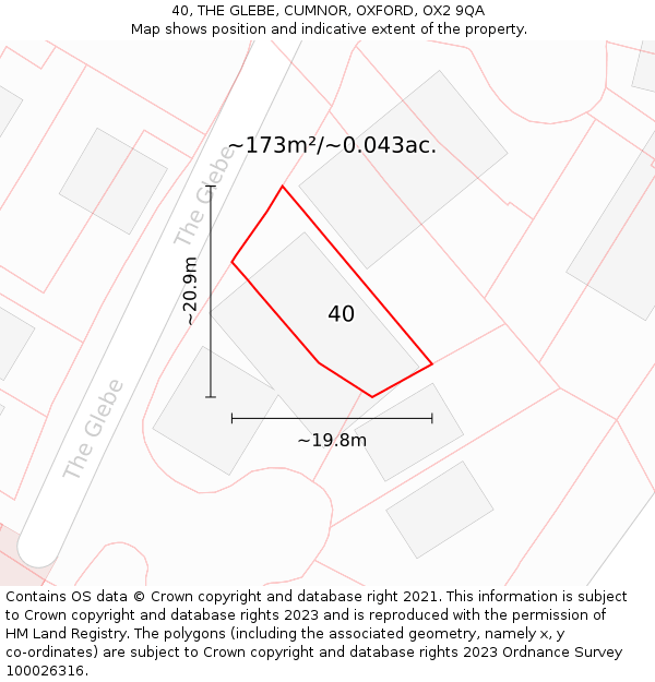 40, THE GLEBE, CUMNOR, OXFORD, OX2 9QA: Plot and title map