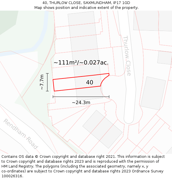 40, THURLOW CLOSE, SAXMUNDHAM, IP17 1GD: Plot and title map