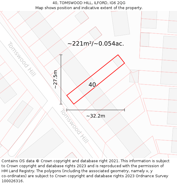 40, TOMSWOOD HILL, ILFORD, IG6 2QG: Plot and title map