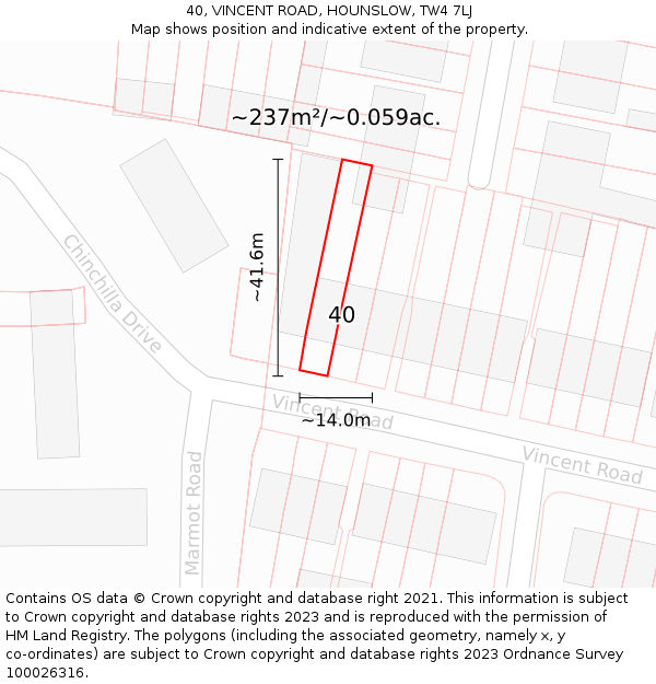 40, VINCENT ROAD, HOUNSLOW, TW4 7LJ: Plot and title map