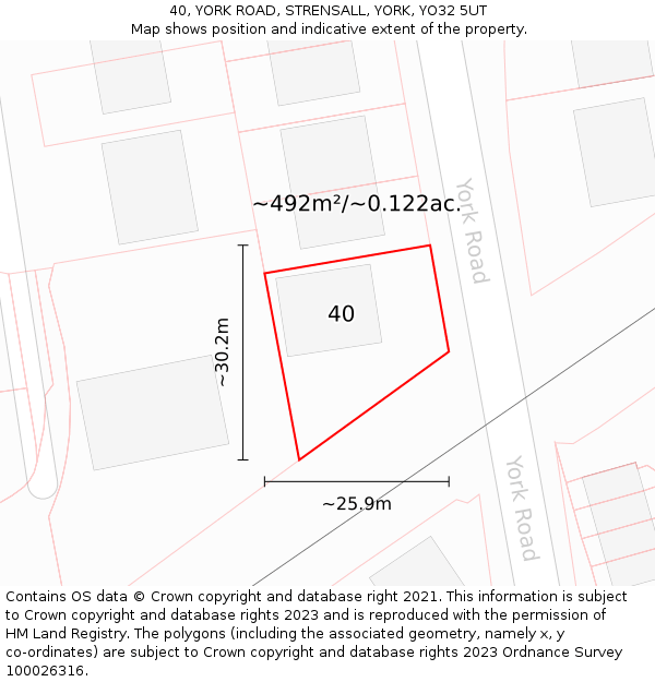 40, YORK ROAD, STRENSALL, YORK, YO32 5UT: Plot and title map