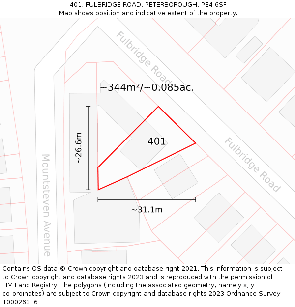 401, FULBRIDGE ROAD, PETERBOROUGH, PE4 6SF: Plot and title map