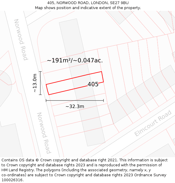 405, NORWOOD ROAD, LONDON, SE27 9BU: Plot and title map