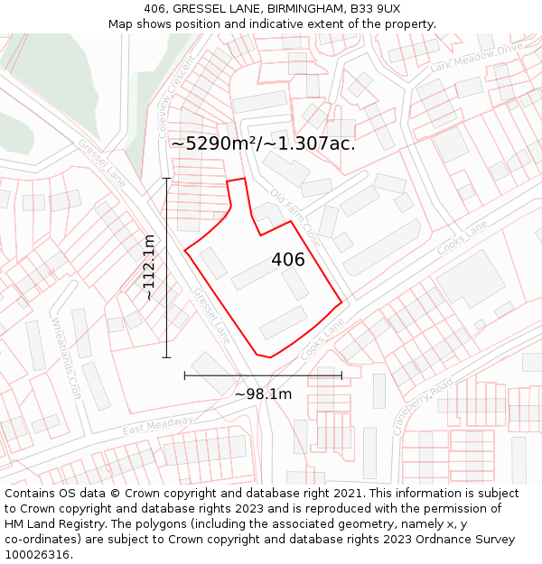 406, GRESSEL LANE, BIRMINGHAM, B33 9UX: Plot and title map