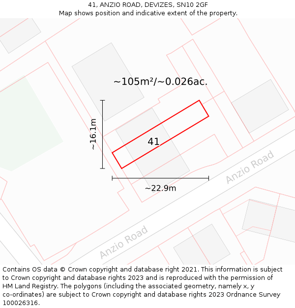 41, ANZIO ROAD, DEVIZES, SN10 2GF: Plot and title map