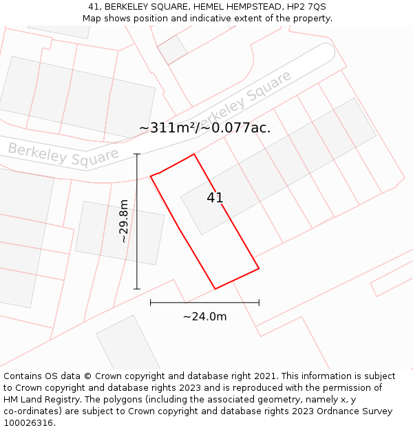 41, BERKELEY SQUARE, HEMEL HEMPSTEAD, HP2 7QS: Plot and title map