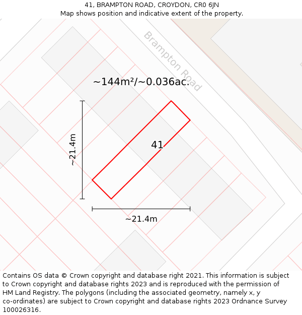 41, BRAMPTON ROAD, CROYDON, CR0 6JN: Plot and title map