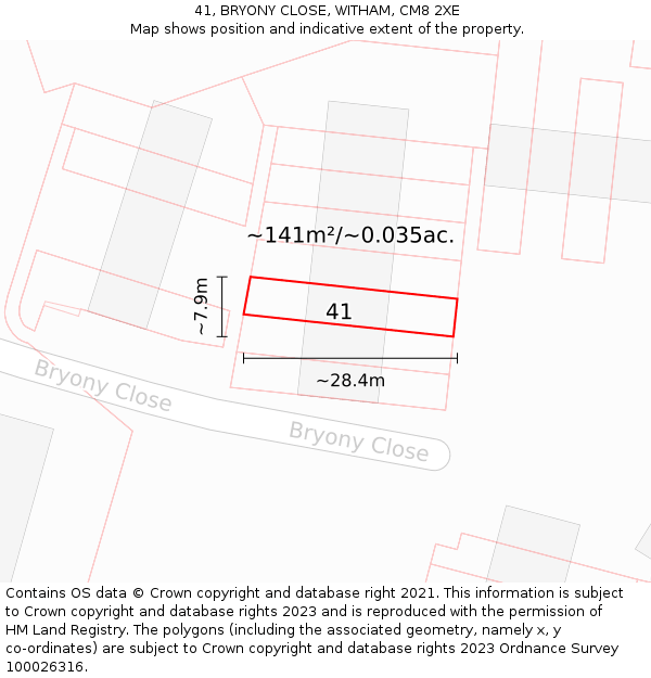 41, BRYONY CLOSE, WITHAM, CM8 2XE: Plot and title map