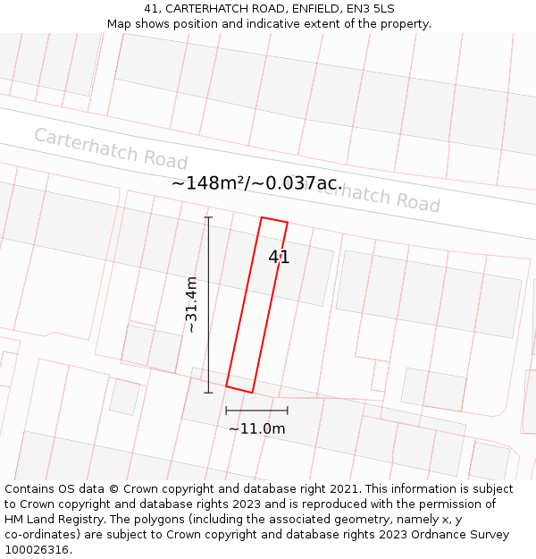 41, CARTERHATCH ROAD, ENFIELD, EN3 5LS: Plot and title map