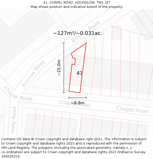 41, CHAPEL ROAD, HOUNSLOW, TW3 1XT: Plot and title map