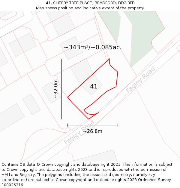 41, CHERRY TREE PLACE, BRADFORD, BD2 3FB: Plot and title map