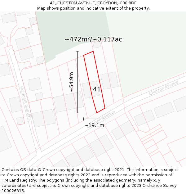 41, CHESTON AVENUE, CROYDON, CR0 8DE: Plot and title map