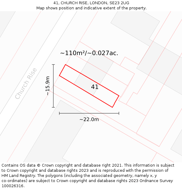 41, CHURCH RISE, LONDON, SE23 2UG: Plot and title map