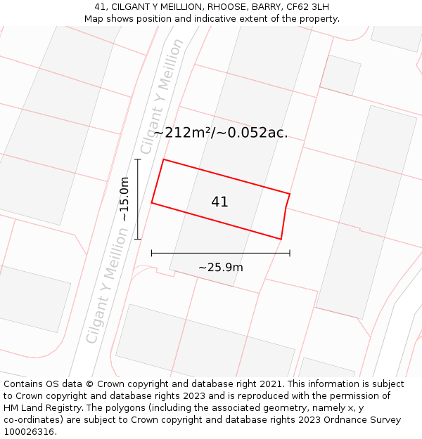 41, CILGANT Y MEILLION, RHOOSE, BARRY, CF62 3LH: Plot and title map