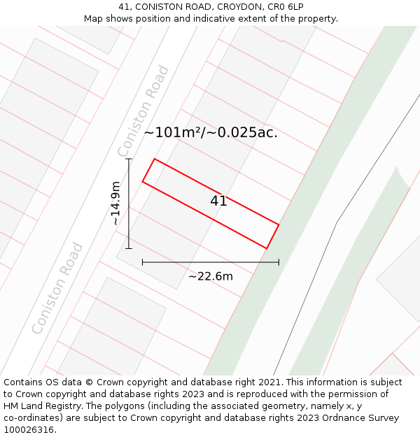41, CONISTON ROAD, CROYDON, CR0 6LP: Plot and title map