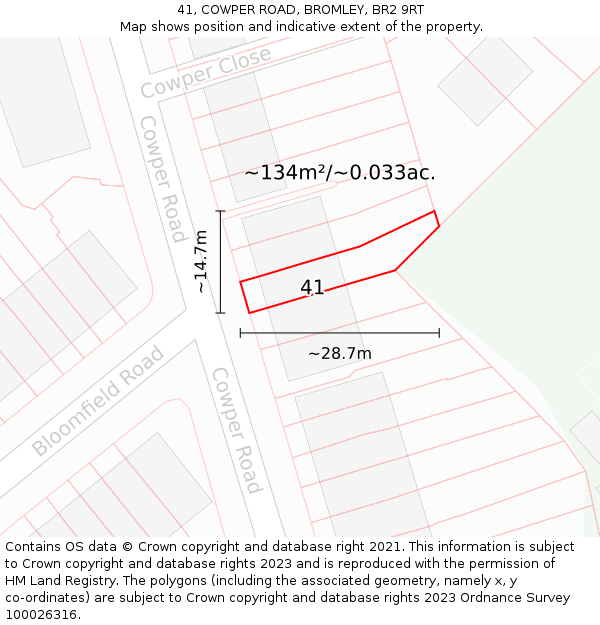 41, COWPER ROAD, BROMLEY, BR2 9RT: Plot and title map