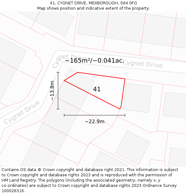 41, CYGNET DRIVE, MEXBOROUGH, S64 0FG: Plot and title map