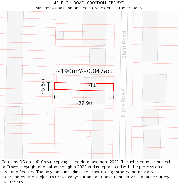 41, ELGIN ROAD, CROYDON, CR0 6XD: Plot and title map