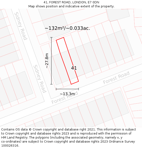 41, FOREST ROAD, LONDON, E7 0DN: Plot and title map