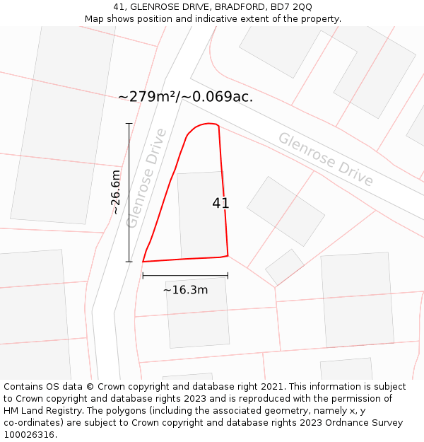 41, GLENROSE DRIVE, BRADFORD, BD7 2QQ: Plot and title map