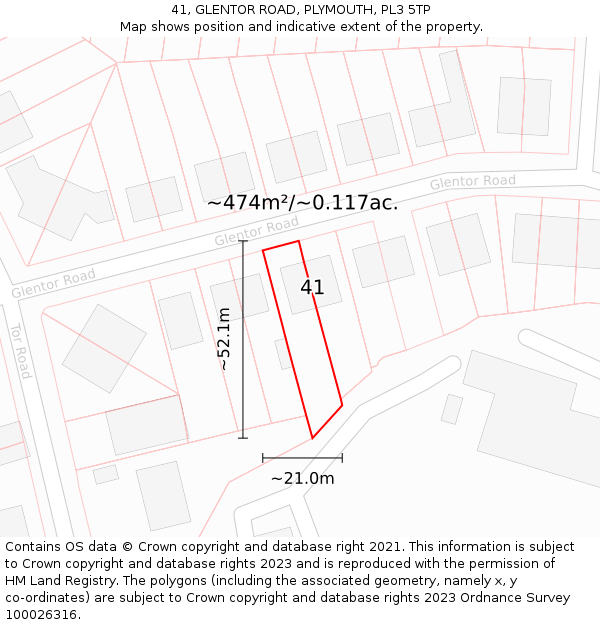 41, GLENTOR ROAD, PLYMOUTH, PL3 5TP: Plot and title map