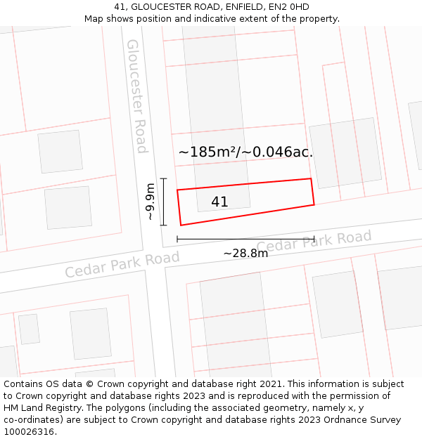 41, GLOUCESTER ROAD, ENFIELD, EN2 0HD: Plot and title map