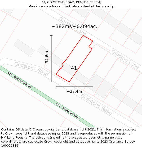 41, GODSTONE ROAD, KENLEY, CR8 5AJ: Plot and title map
