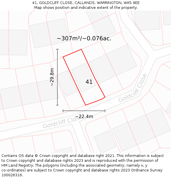 41, GOLDCLIFF CLOSE, CALLANDS, WARRINGTON, WA5 9EE: Plot and title map