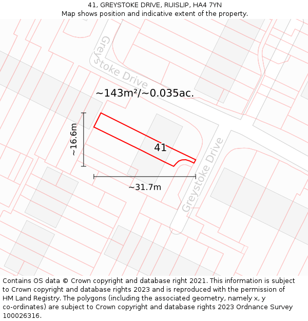 41, GREYSTOKE DRIVE, RUISLIP, HA4 7YN: Plot and title map