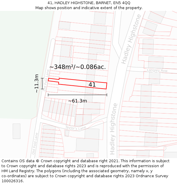 41, HADLEY HIGHSTONE, BARNET, EN5 4QQ: Plot and title map