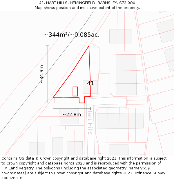 41, HART HILLS, HEMINGFIELD, BARNSLEY, S73 0QX: Plot and title map