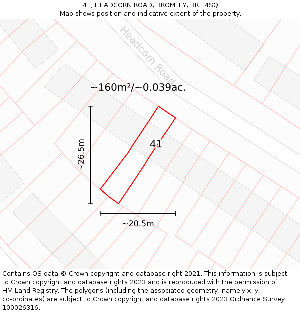 41, HEADCORN ROAD, BROMLEY, BR1 4SQ: Plot and title map