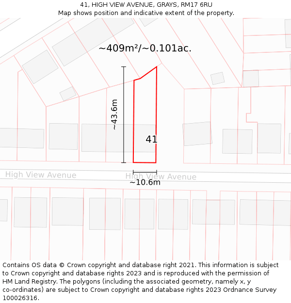 41, HIGH VIEW AVENUE, GRAYS, RM17 6RU: Plot and title map
