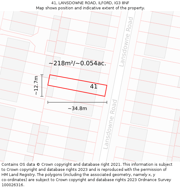 41, LANSDOWNE ROAD, ILFORD, IG3 8NF: Plot and title map