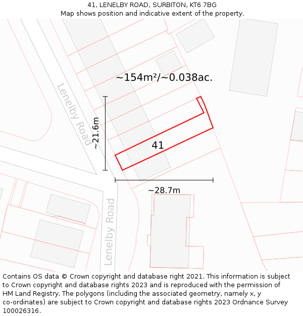 41, LENELBY ROAD, SURBITON, KT6 7BG: Plot and title map