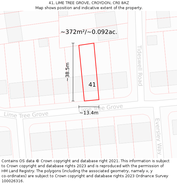 41, LIME TREE GROVE, CROYDON, CR0 8AZ: Plot and title map