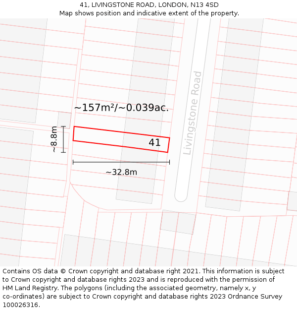 41, LIVINGSTONE ROAD, LONDON, N13 4SD: Plot and title map