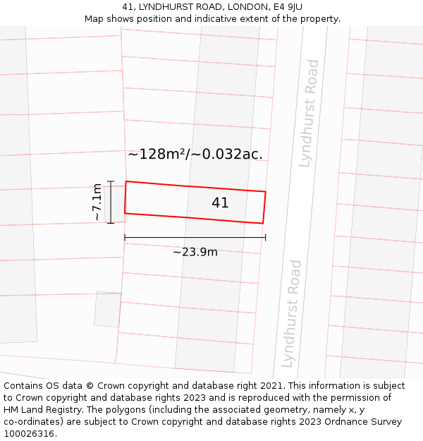41, LYNDHURST ROAD, LONDON, E4 9JU: Plot and title map