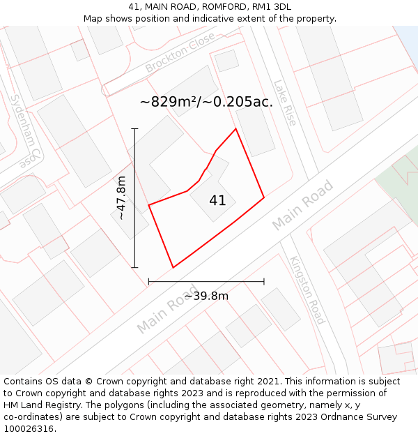 41, MAIN ROAD, ROMFORD, RM1 3DL: Plot and title map