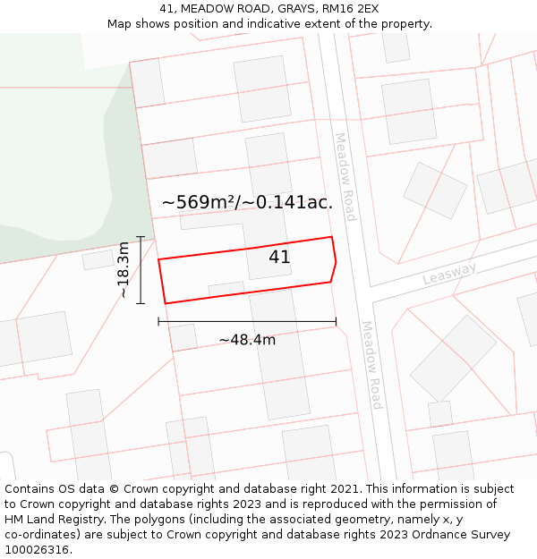 41, MEADOW ROAD, GRAYS, RM16 2EX: Plot and title map