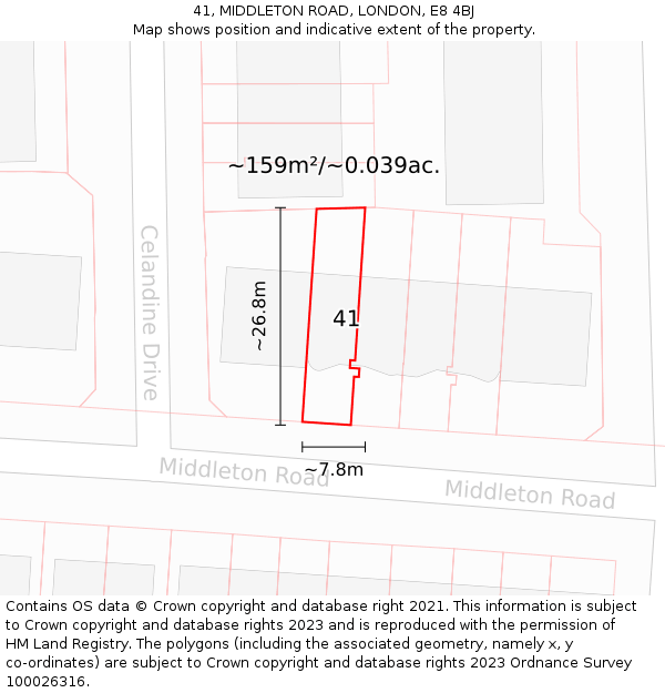41, MIDDLETON ROAD, LONDON, E8 4BJ: Plot and title map