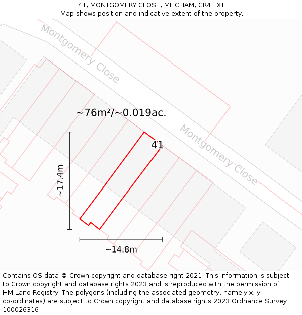41, MONTGOMERY CLOSE, MITCHAM, CR4 1XT: Plot and title map