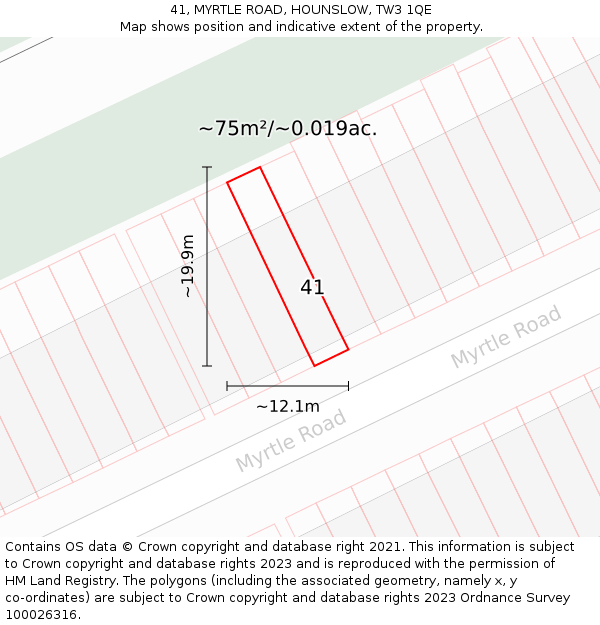 41, MYRTLE ROAD, HOUNSLOW, TW3 1QE: Plot and title map