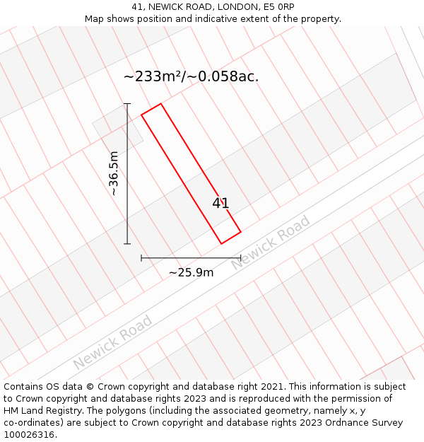 41, NEWICK ROAD, LONDON, E5 0RP: Plot and title map
