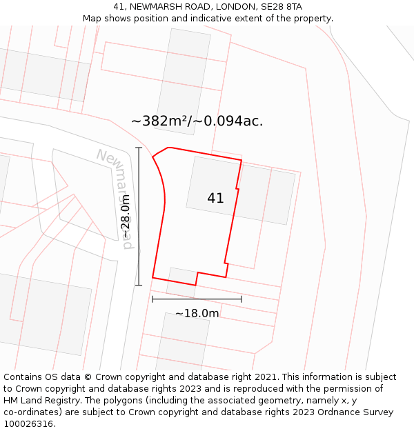 41, NEWMARSH ROAD, LONDON, SE28 8TA: Plot and title map