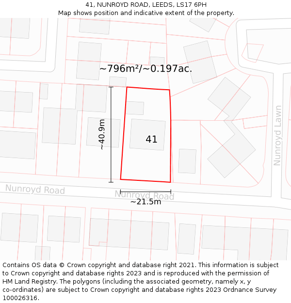 41, NUNROYD ROAD, LEEDS, LS17 6PH: Plot and title map