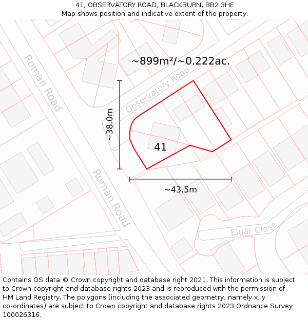 41, OBSERVATORY ROAD, BLACKBURN, BB2 3HE: Plot and title map